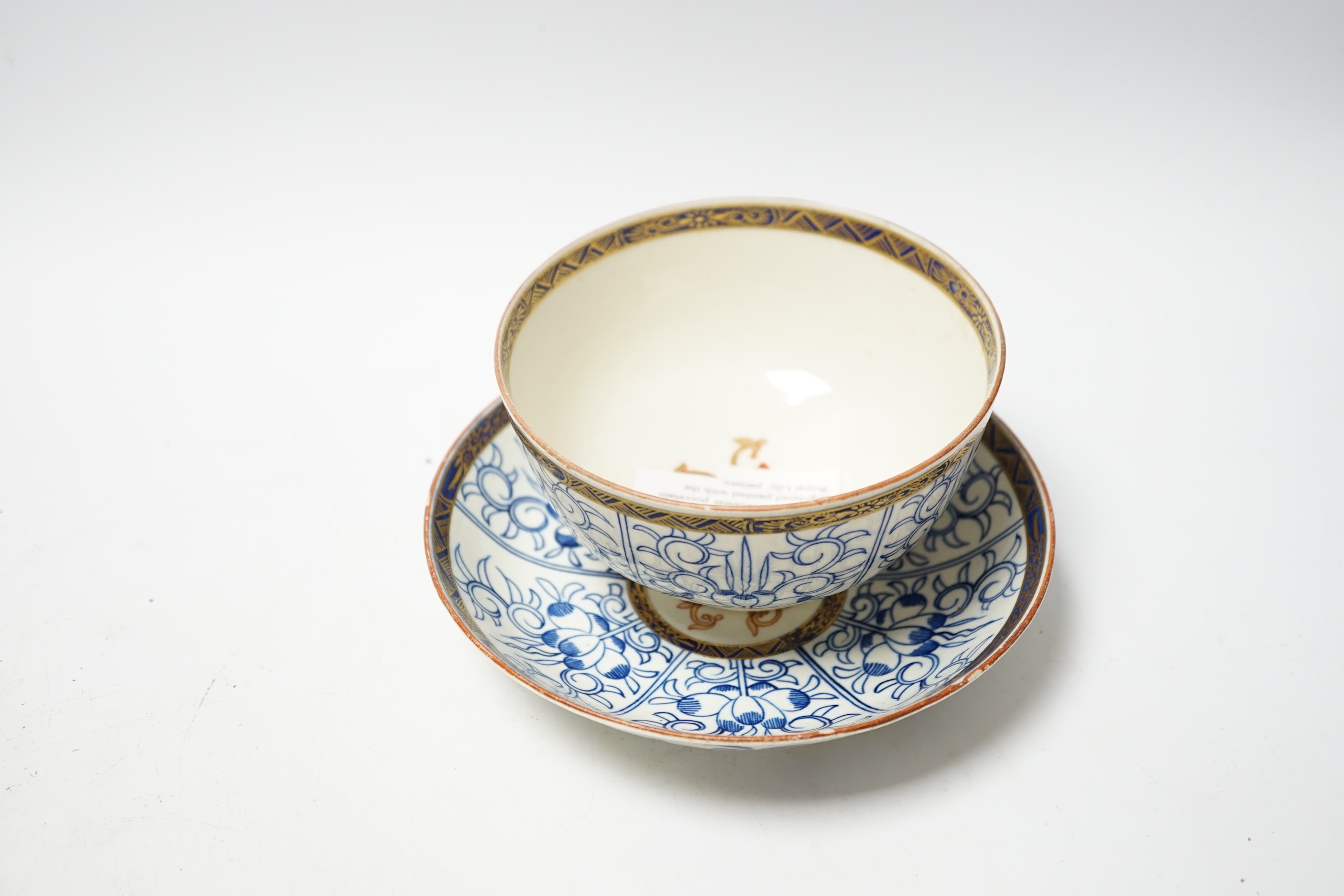 A Worcester carnation pattern dessert dish c. 1770, Royal Lily pattern saucer dish, two sugar bowls and a Plantation pattern saucer